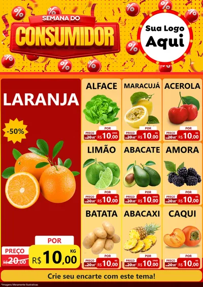 Modelo de Encarte para Encarte A4 Vertical com o tema Semana do Consumidor para Hortifrúti