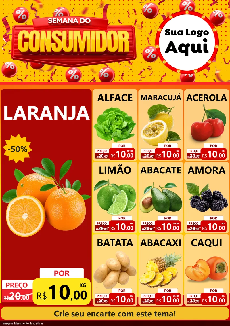 Modelo de Encarte para Encarte A4 Vertical com o tema Semana do Consumidor para Hortifrúti