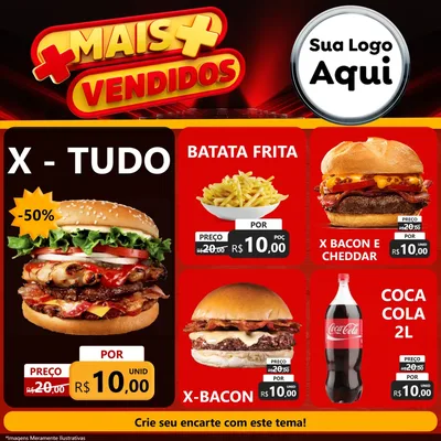 Modelo de Rede Social para Feed Facebook com o tema Mais Vendidos para Hamburgueria