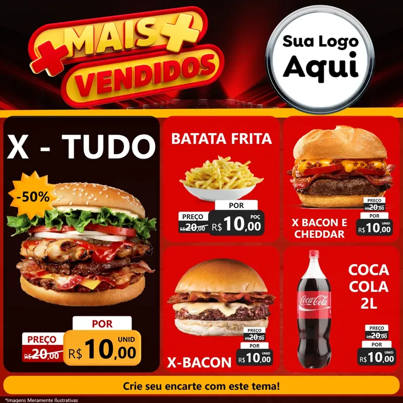 Modelo de Rede Social para Feed Facebook com o tema Mais Vendidos para Hamburgueria