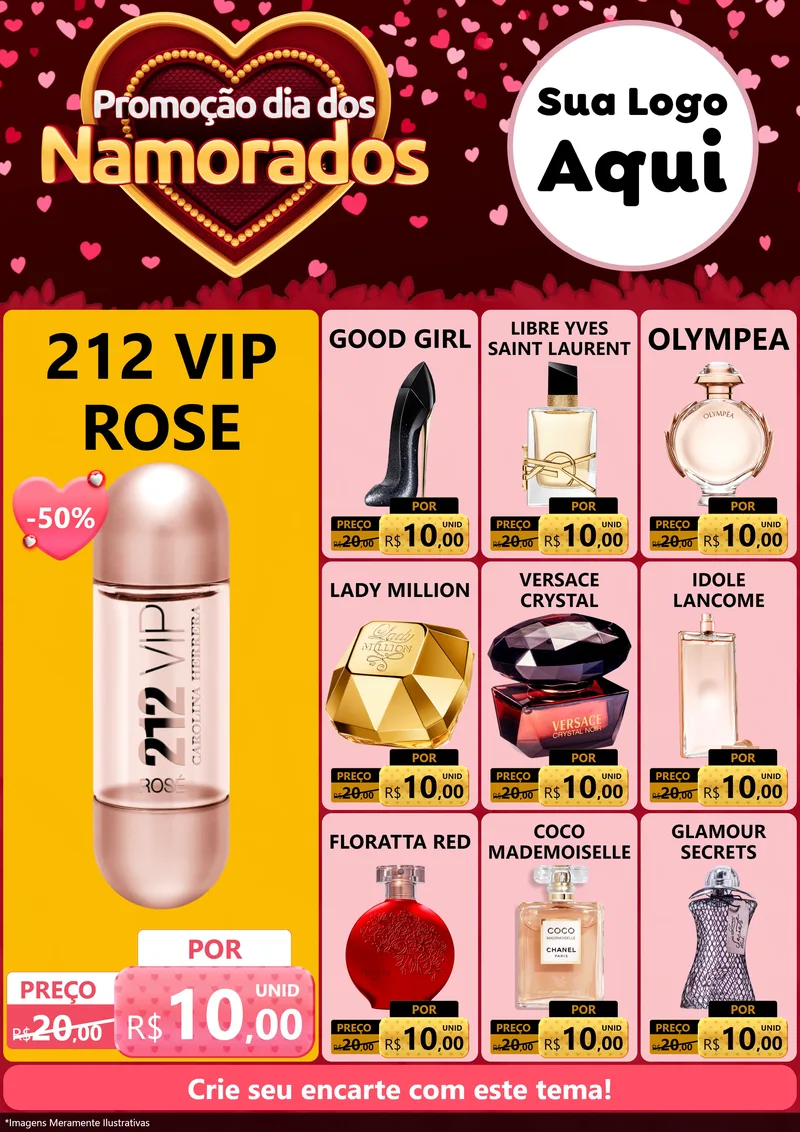 Modelo de Encarte para Encarte A4 Vertical com o tema Promoção Dia Dos Namorados para Perfumes