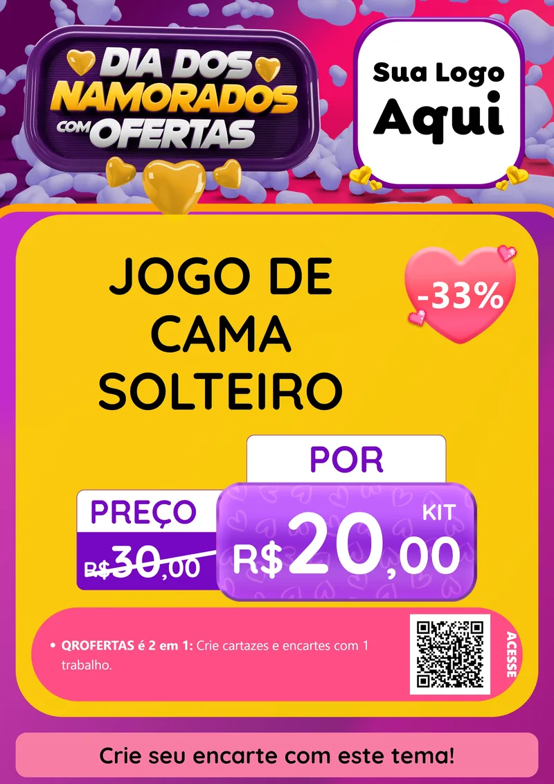 Modelo de Cartaz para Cartaz A4 Vertical com o tema Dia Dos Namorados Com Ofertas para Cama, Mesa e Banho