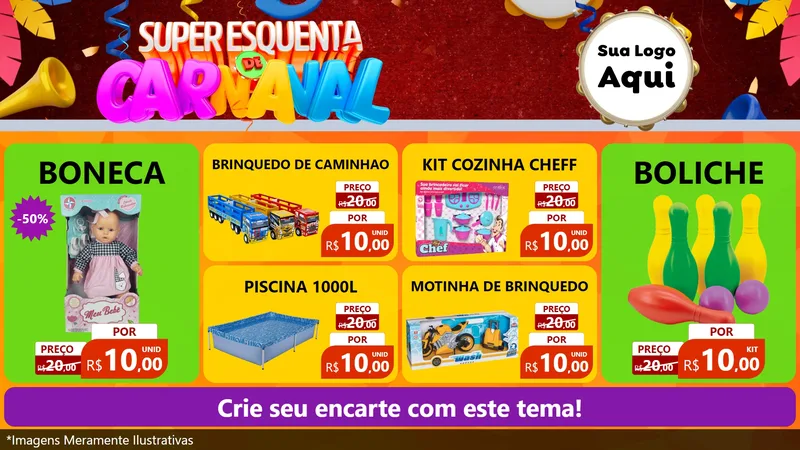 Modelo de TV para TV Horizontal com o tema Super Esquenta de Carnaval para Brinquedos