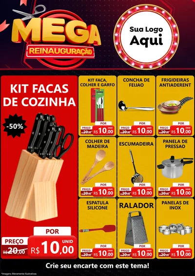 Modelo de Encarte para Encarte A4 Vertical com o tema Mega Reinauguração para Utilidades Domésticas