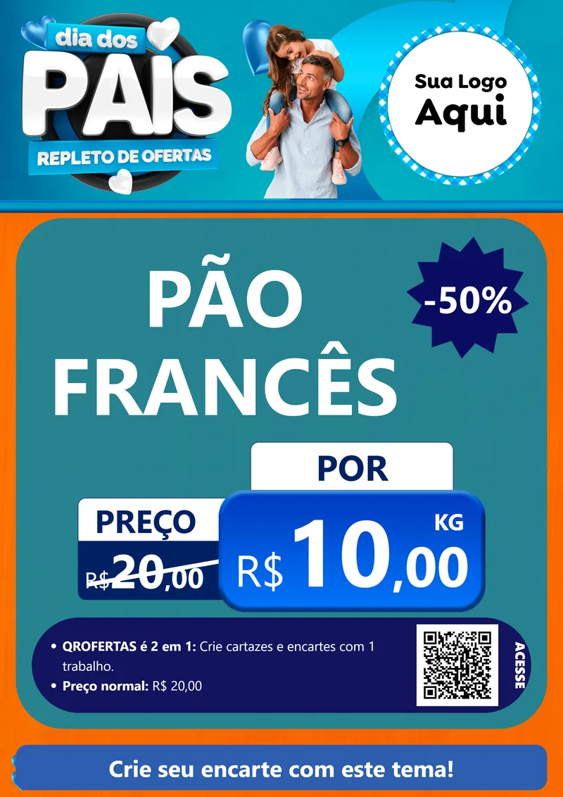 Modelo de Cartaz para Cartaz A4 Vertical com o tema Dia Dos Pais Repleto de Ofertas para Padaria