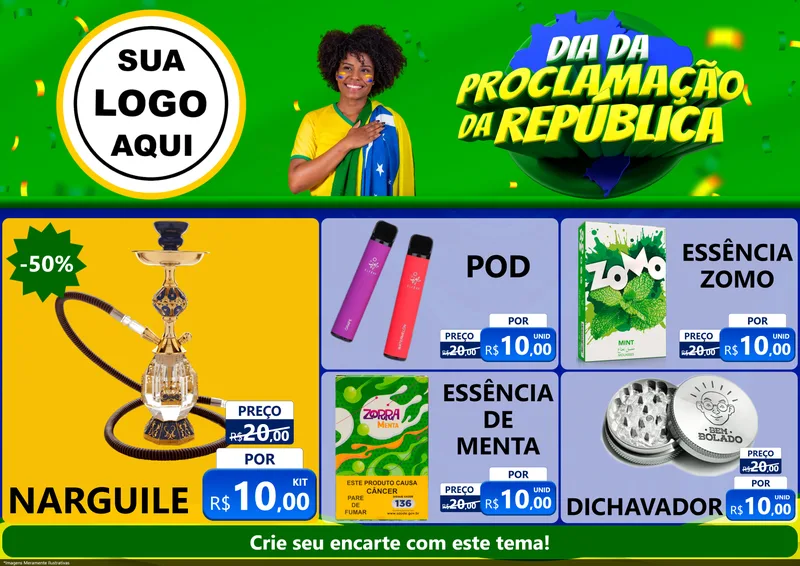 Modelo de Encarte para Encarte A4 Horizontal com o tema Dia Da Proclamação Da República para Tabacaria