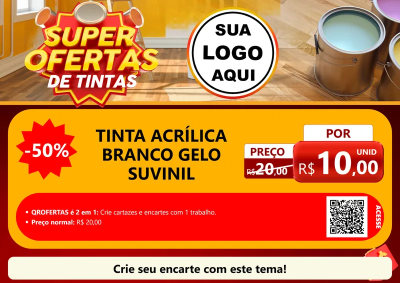 Modelo de Cartaz para Cartaz A4 Horizontal com o tema Super Ofertas de Tinta para Tintas e Ferramentas