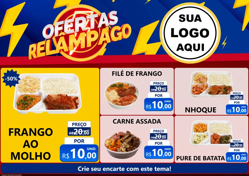 Modelo de Encarte para Encarte A4 Horizontal com o tema Ofertas Relâmpago para Restaurante