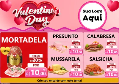 Modelo de Encarte para Encarte A4 Horizontal com o tema Valentine's Day para Frios e Laticínios