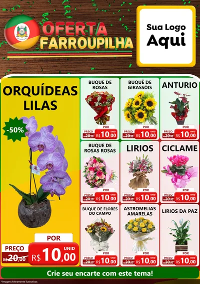 Modelo de Encarte para Encarte A4 Vertical com o tema Oferta Farroupilha para Floricultura e jardim