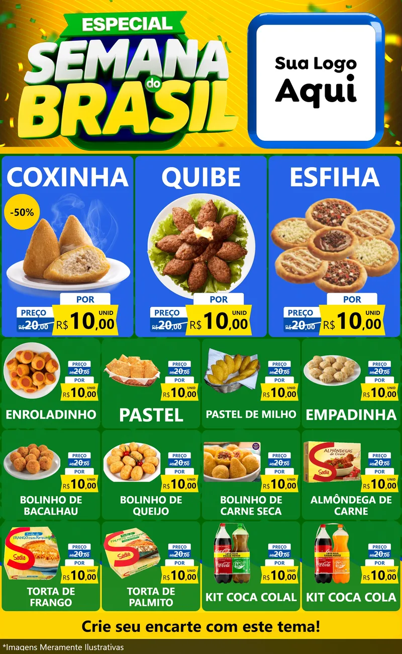 Modelo de Encarte para Encarte Grande com o tema Especial Semana do Brasil para Salgadaria