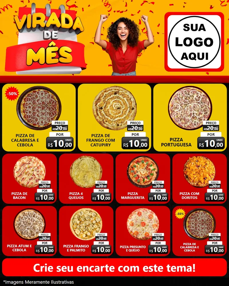 Modelo de Rede Social para Feed Instagram com o tema Virada de Mês para Pizzaria