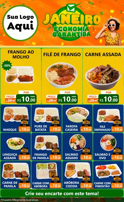 Modelo de Encarte para Encarte Grande com o tema Janeiro - Economia Garantida para Restaurante