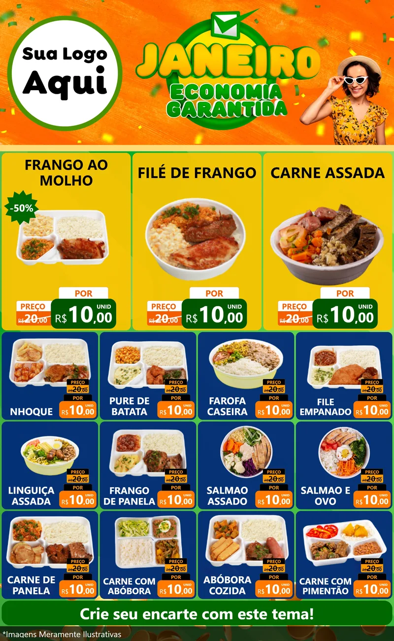 Modelo de Encarte para Encarte Grande com o tema Janeiro - Economia Garantida para Restaurante
