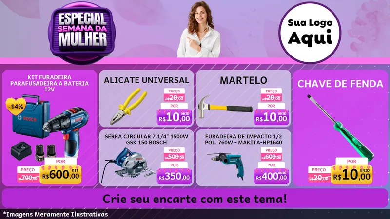 Modelo de TV para TV Horizontal com o tema Especial Semana da Mulher para Maquinas e Ferramentas