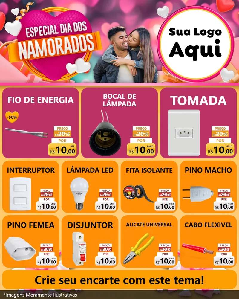 Modelo de Rede Social para Feed Instagram com o tema Especial Dia dos Namorados para Materiais Elétricos