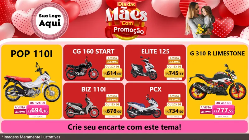 Modelo de TV para TV Horizontal com o tema Dia Das Mães Com Promoção para Concessionaria de Motos