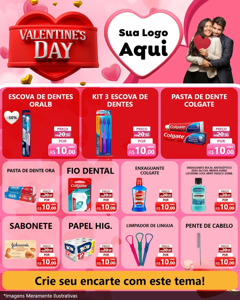 Modelo de Rede Social para Feed Instagram com o tema Valentine's Day para Higiene Pessoal