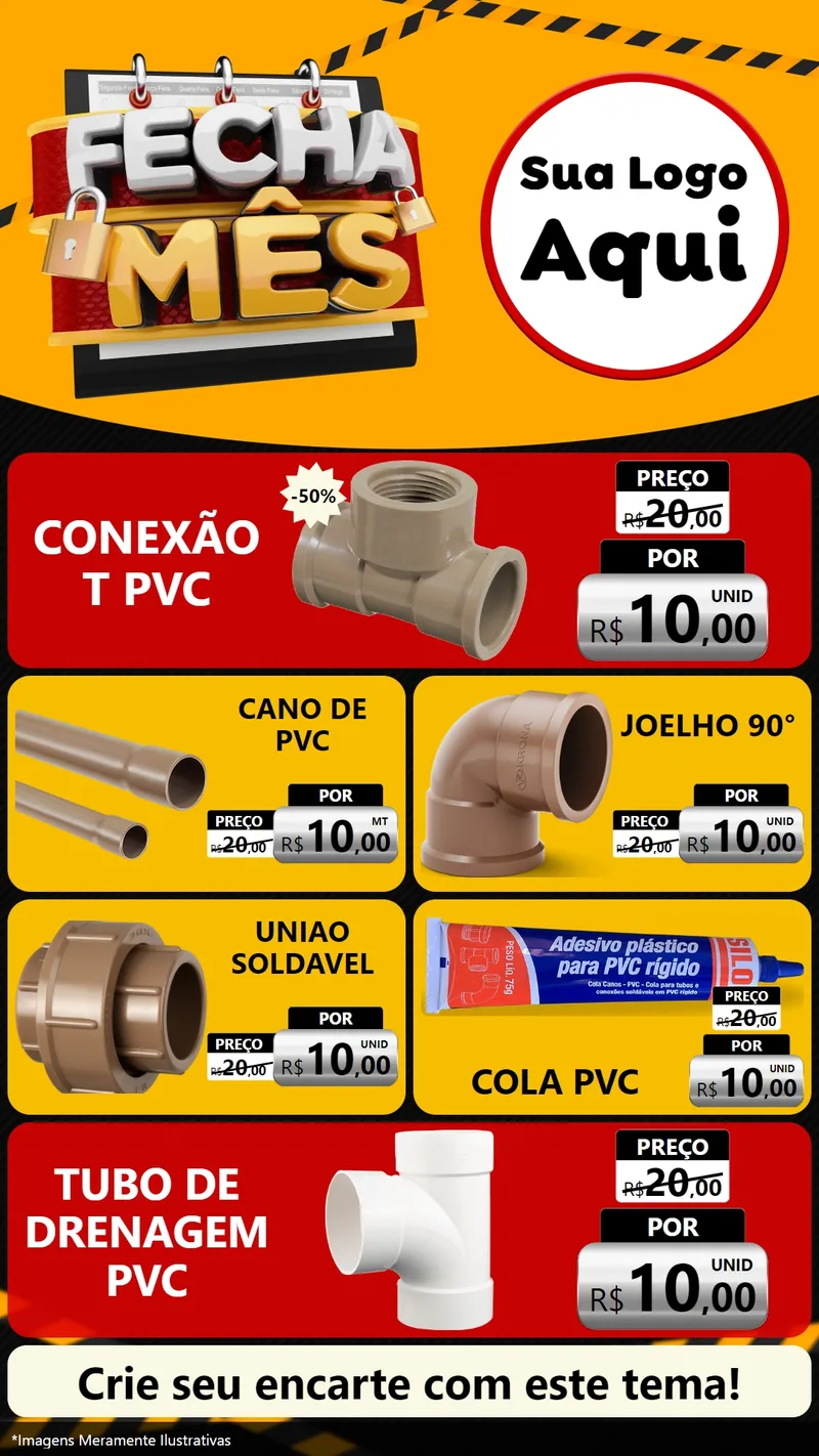 Modelo de TV para TV Vertical com o tema Fecha Mês para Tubos e conexões