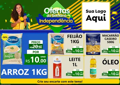 Modelo de Encarte para Encarte A4 Horizontal com o tema Ofertas da Semana da Independência para Supermercado