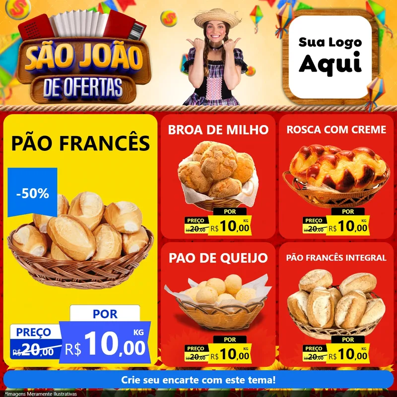 Modelo de Rede Social para Feed Facebook com o tema São João de Ofertas para Padaria