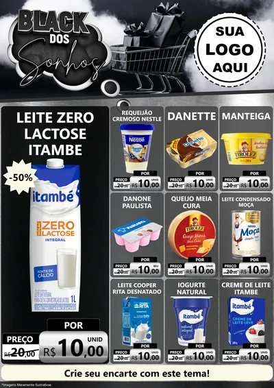 Modelo de Encarte para Encarte A4 Vertical com o tema Black dos Sonhos para Frios e Laticínios
