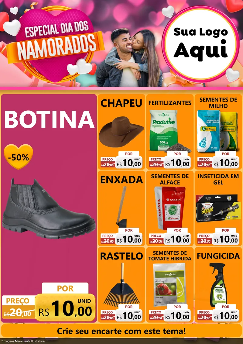 Modelo de Encarte para Encarte A4 Vertical com o tema Especial Dia dos Namorados para Agropecuária