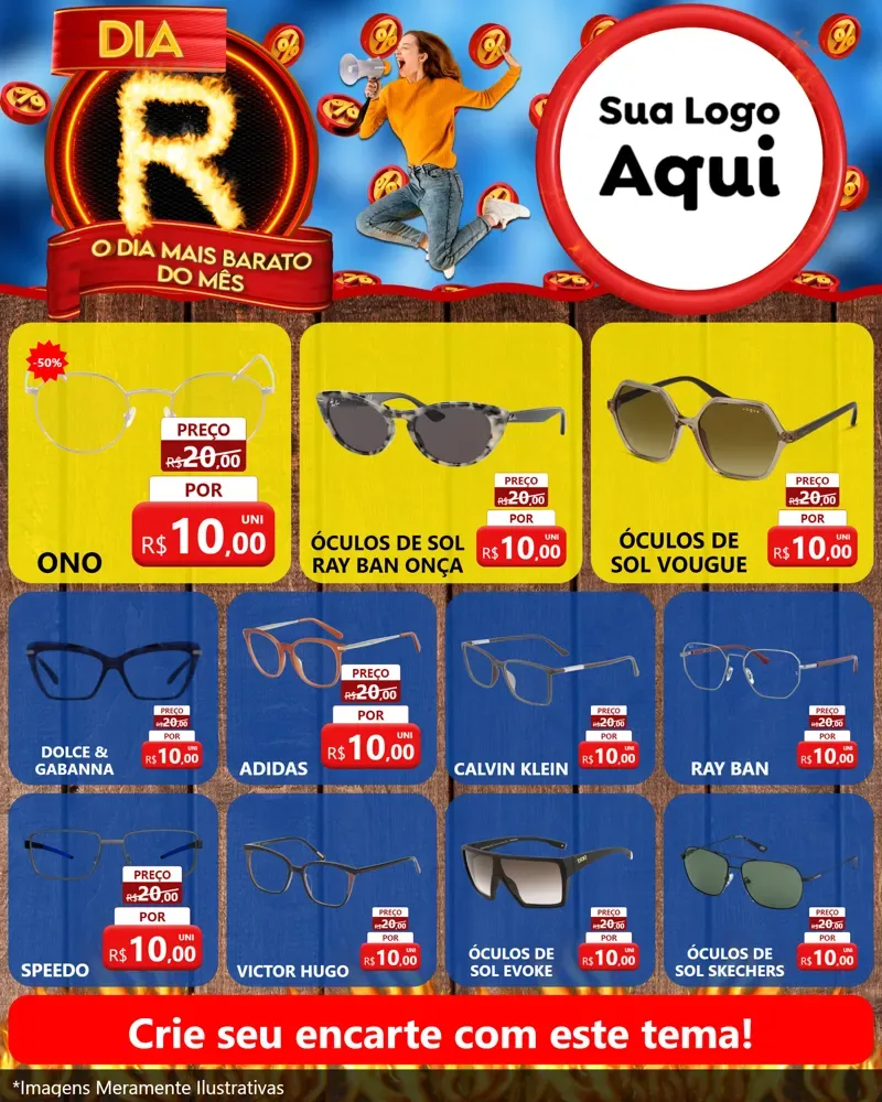 Modelo de Rede Social para Feed Instagram com o tema Dia R - O Dia Mais Barato Do Mês para Óticas