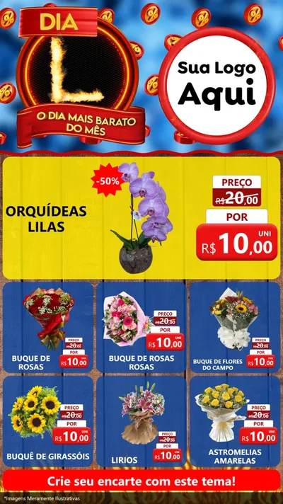 Modelo de Rede Social para Stories com o tema Dia L - O Dia Mais Barato Do Mês para Floricultura e jardim