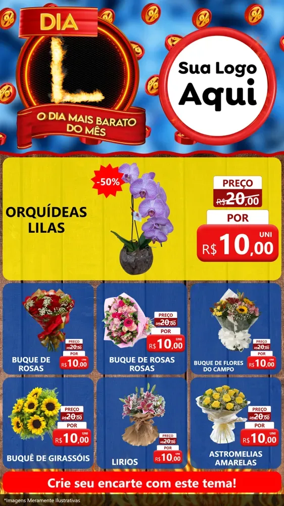 Modelo de Rede Social para Stories com o tema Dia L - O Dia Mais Barato Do Mês para Floricultura e jardim
