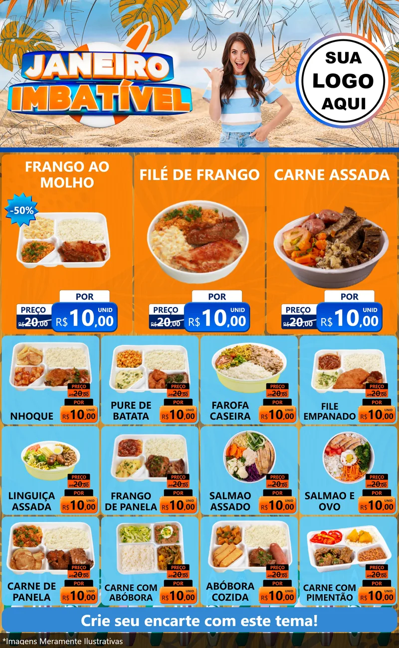 Modelo de Encarte para Encarte Grande com o tema Janeiro Imbatível para Restaurante