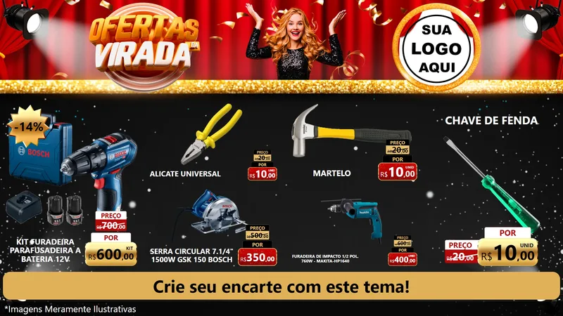 Modelo de TV para TV Horizontal com o tema Ofertas da Virada para Maquinas e Ferramentas