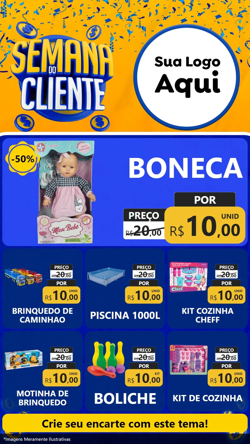 Modelo de Rede Social para Stories com o tema Semana do Cliente para Brinquedos