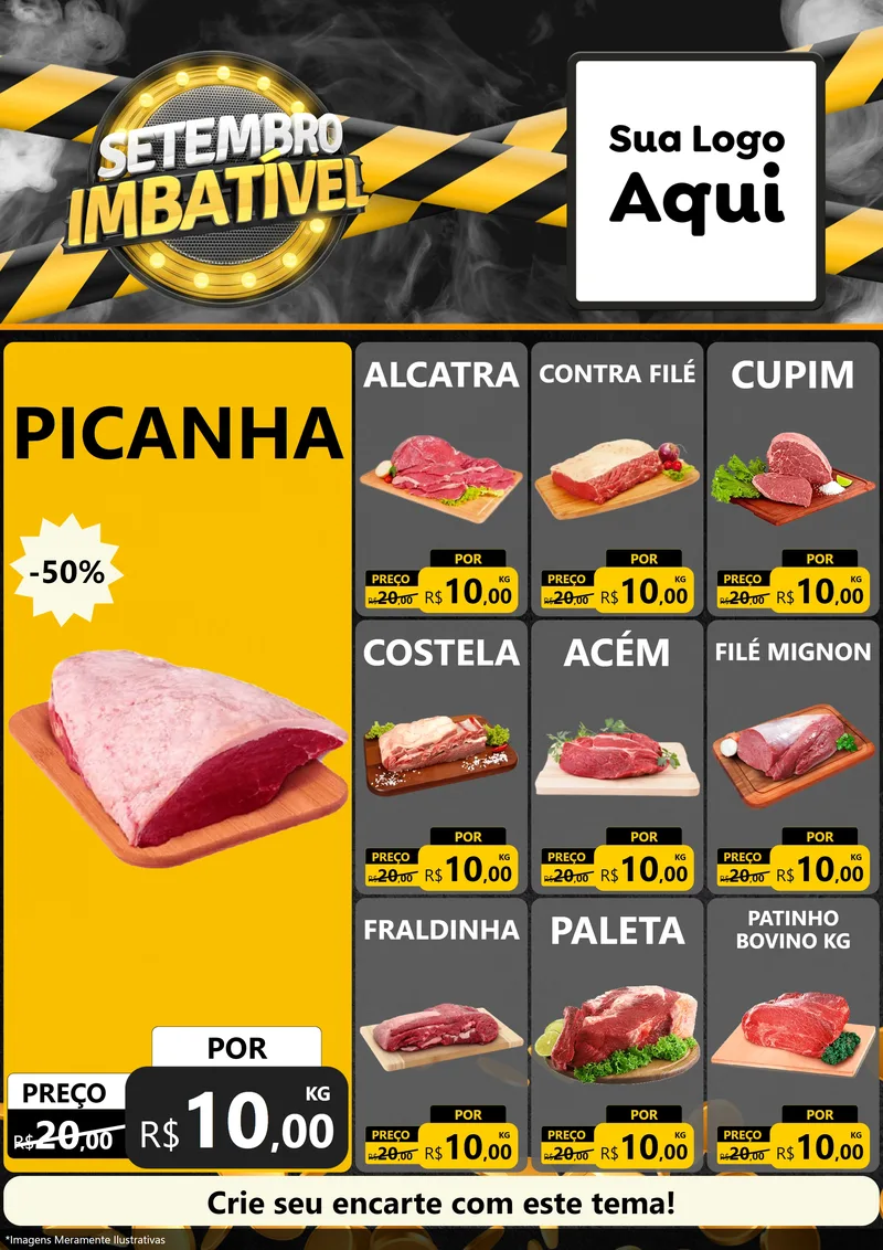 Modelo de Encarte para Encarte A4 Vertical com o tema Setembro Imbatível para Açougue