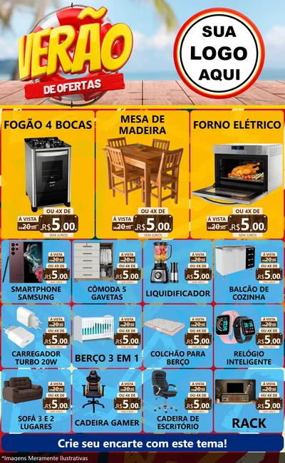 Modelo de Encarte para Encarte Grande com o tema Verão de Ofertas para Móveis e Eletro