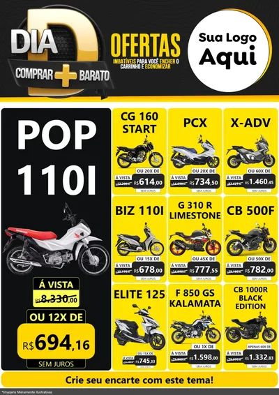 Modelo de Encarte para Encarte A4 Vertical com o tema Dia D Mais Economia para Concessionaria de Motos