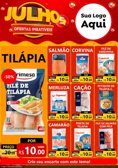 Modelo de Encarte para Encarte A4 Vertical com o tema Julho Ofertas Imbatíveis para Peixaria