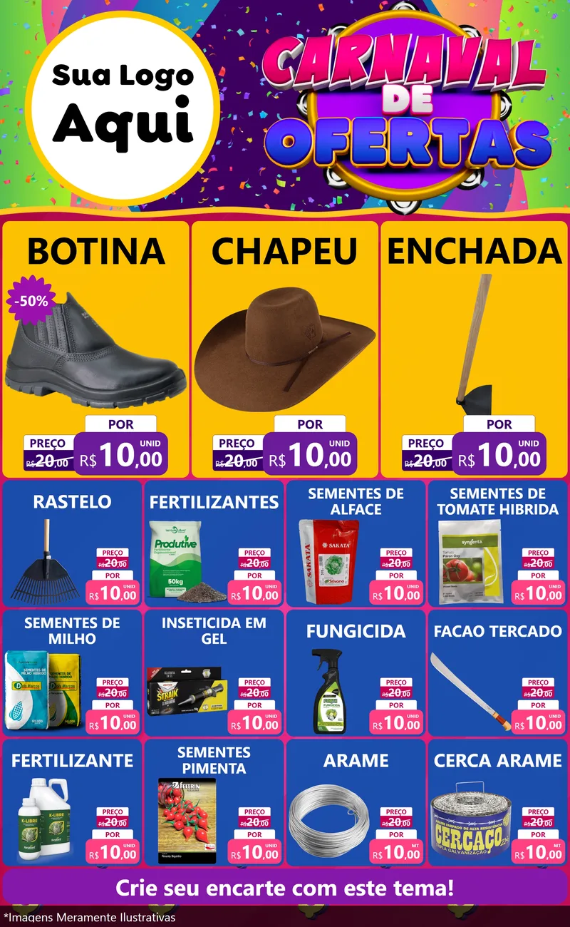 Modelo de Encarte para Encarte Grande com o tema Carnaval de Ofertas para Agropecuária