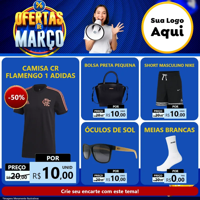 Modelo de Rede Social para Feed Facebook com o tema Ofertas de Março para Roupas e acessórios