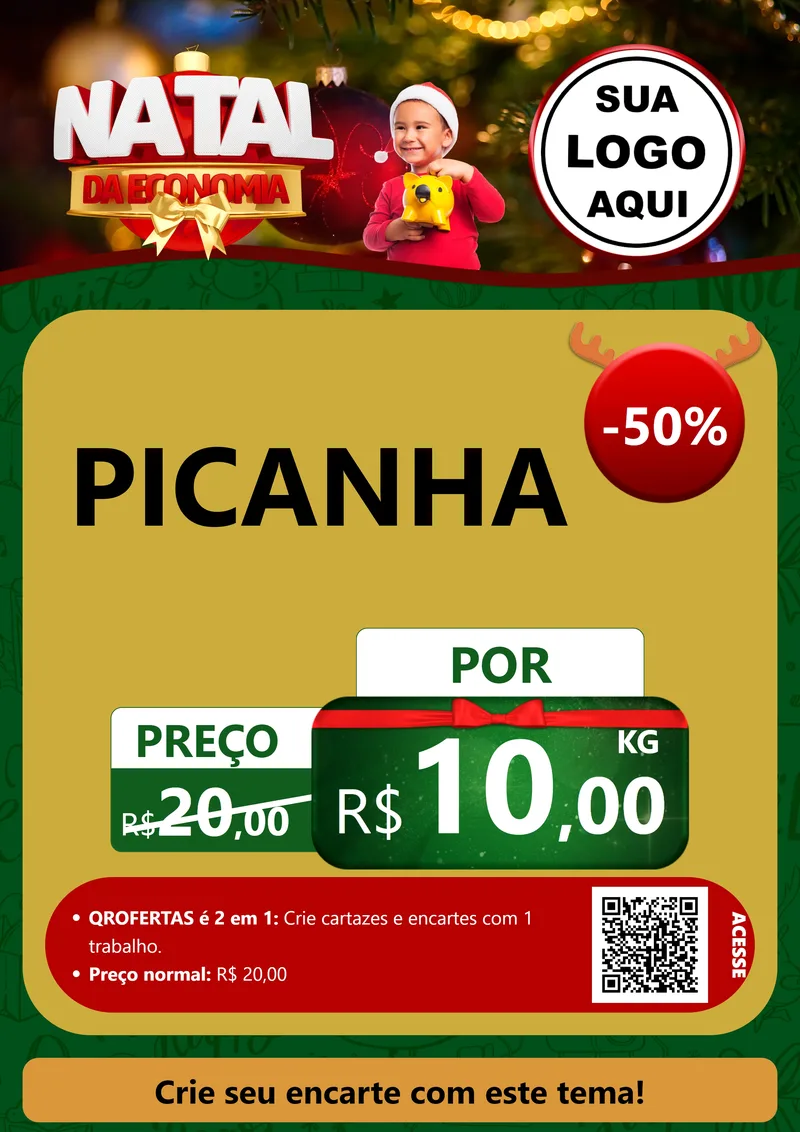 Modelo de Cartaz para Cartaz A4 Vertical com o tema Natal da Economia para Açougue