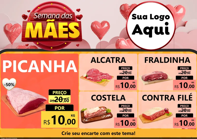 Modelo de Encarte para Encarte A4 Horizontal com o tema Semana das Mães para Açougue