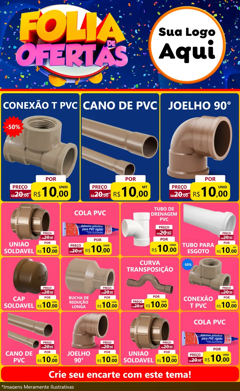 Modelo de Encarte para Encarte Grande com o tema Folia de Ofertas para Tubos e conexões