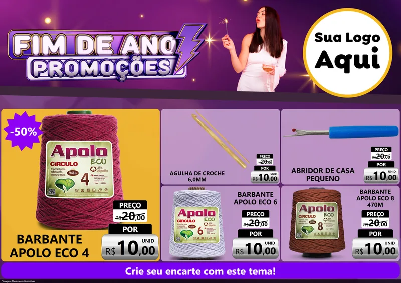 Modelo de Encarte para Encarte A4 Horizontal com o tema Fim de Ano Promoções para Armarinho e Aviamentos