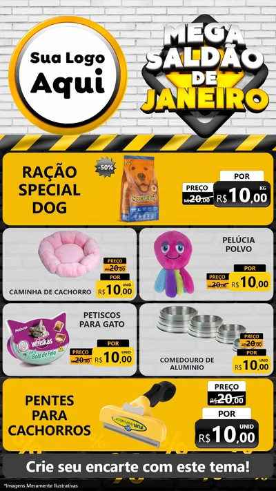 Modelo de TV para TV Vertical com o tema Mega Saldão de Janeiro para Pet Shop