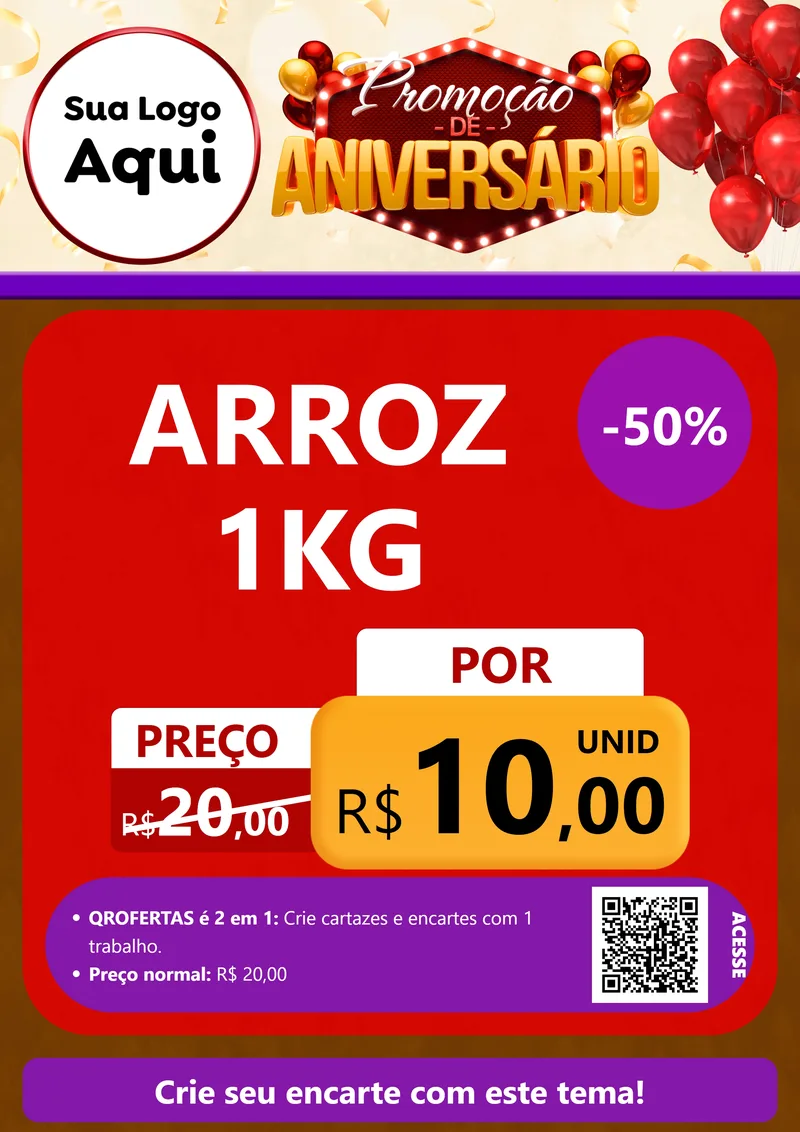 Modelo de Cartaz para Cartaz A4 Vertical com o tema Promoção de Aniversário para Supermercado