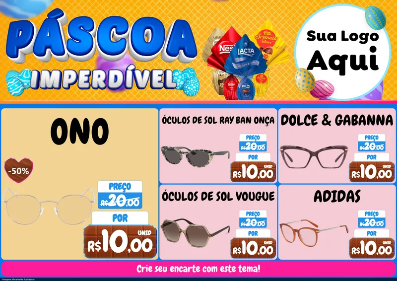 Modelo de Encarte para Encarte A4 Horizontal com o tema Páscoa Imperdível para Óticas