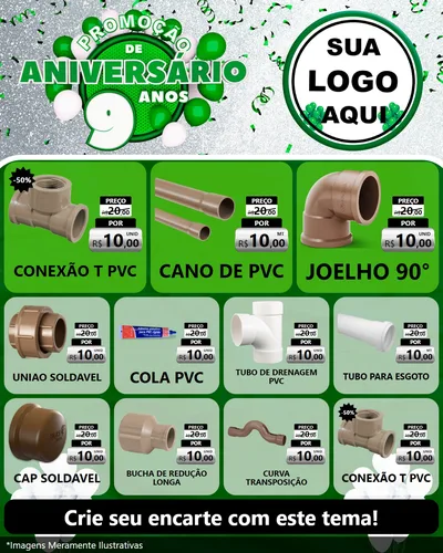 Modelo de Rede Social para Feed Instagram com o tema Promoção de Aniversário - 9 Anos para Tubos e conexões