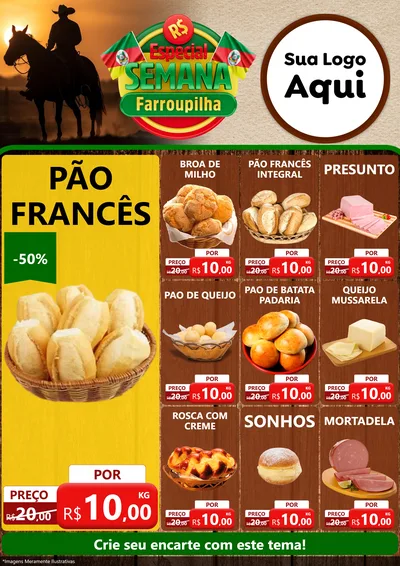 Modelo de Encarte para Encarte A4 Vertical com o tema Especial Semana Farroupilha para Padaria