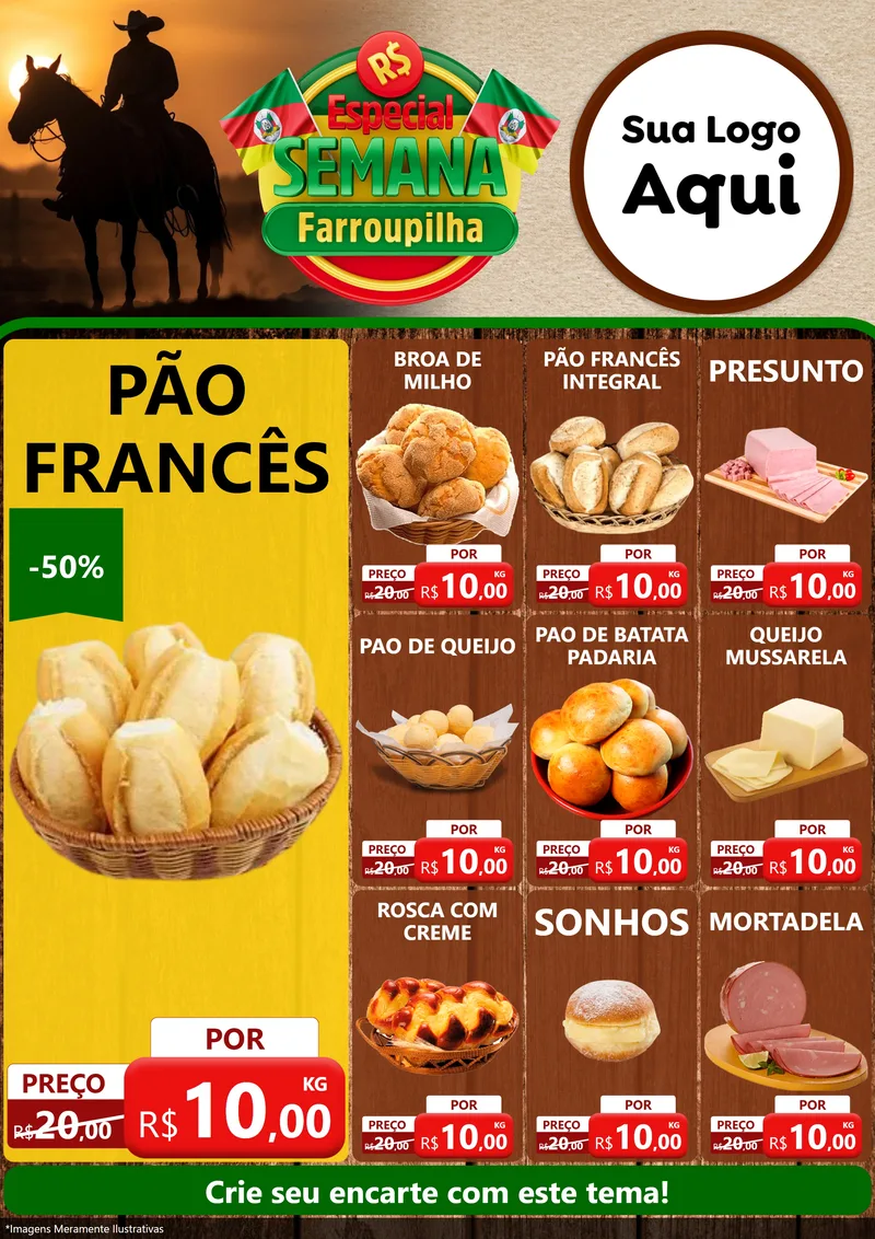 Modelo de Encarte para Encarte A4 Vertical com o tema Especial Semana Farroupilha para Padaria
