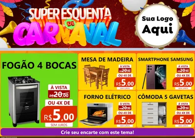 Modelo de Encarte para Encarte A4 Horizontal com o tema Super Esquenta de Carnaval para Móveis e Eletro